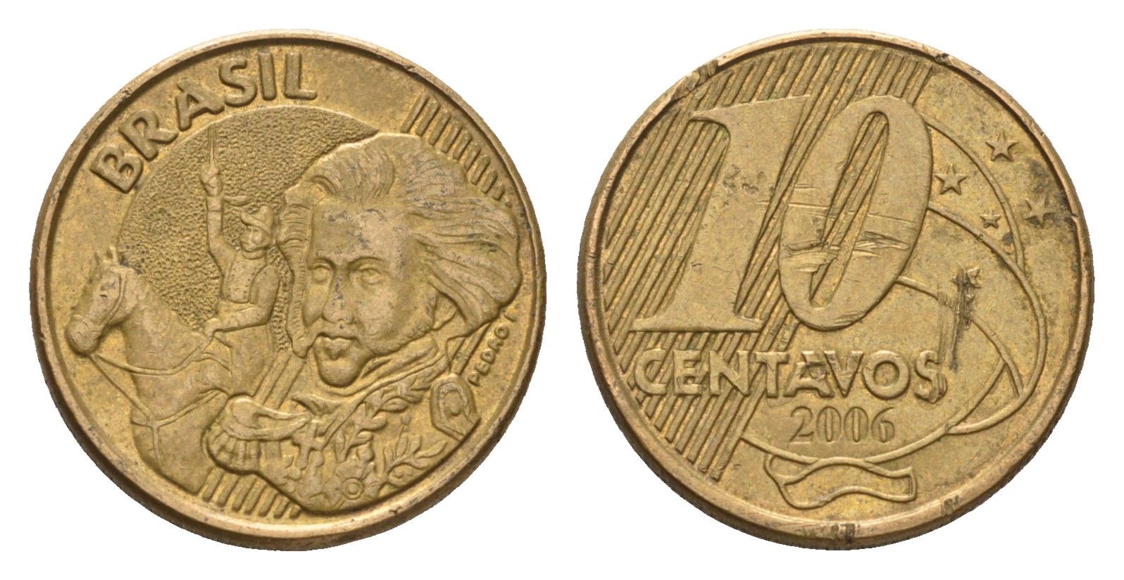 Бразилия 10 сентаво 2006 KM 649 сталь плакированная латунью 4686-744