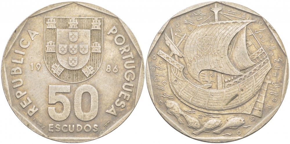 ПОРТУГАЛИЯ 50 ЭСКУДО 1986 KM 636 медно-никель 51-4236