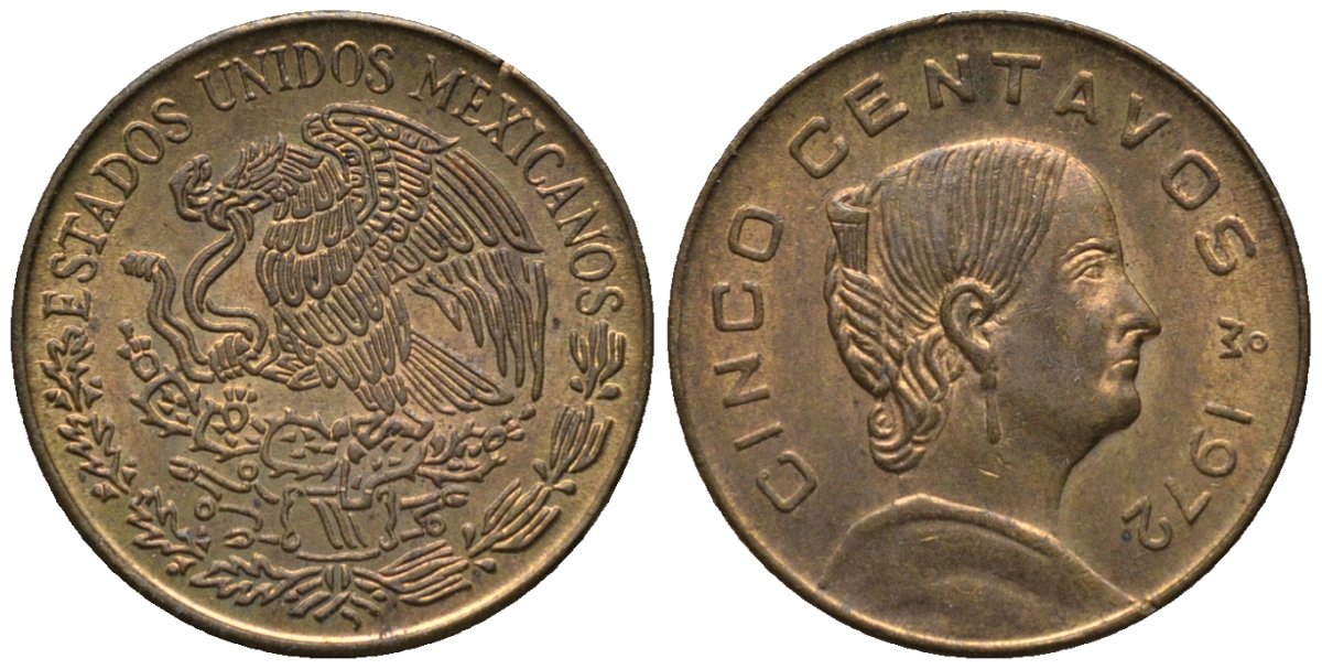 Мексика 5 сентаво 1972 Жозефа Ортис де Домингес KM 427 латунь 187-1016