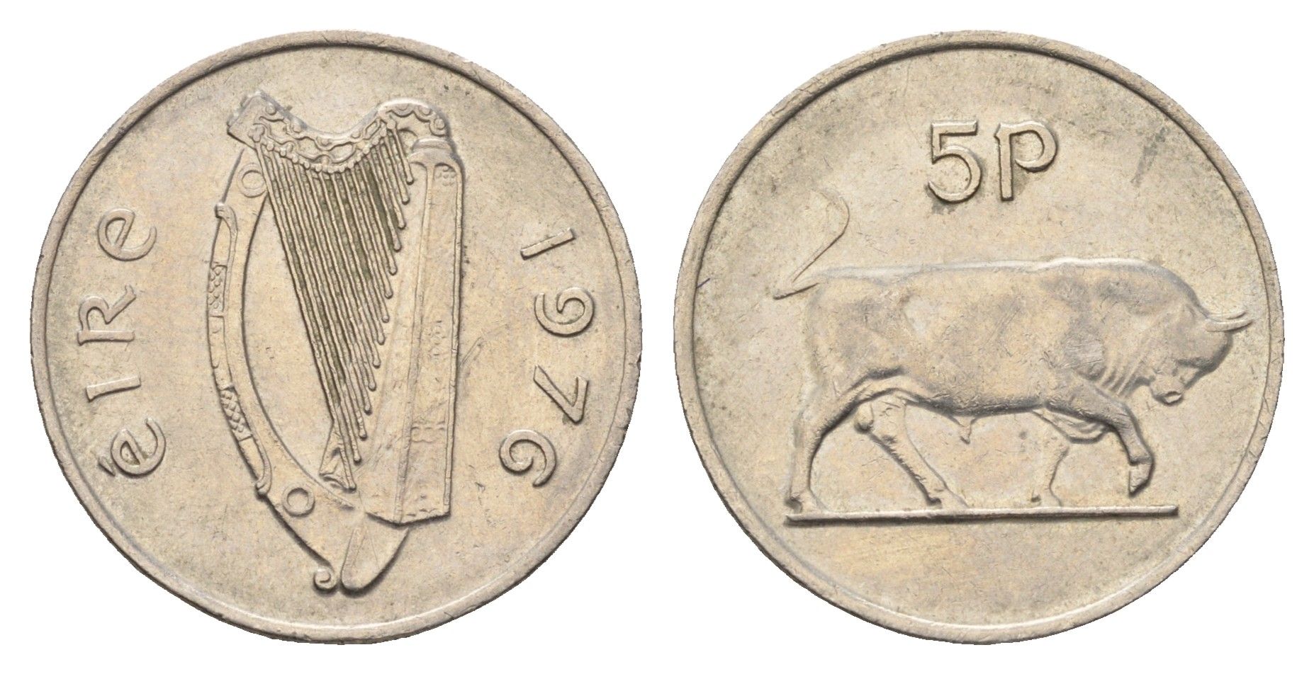 Ирландия 5 пенсов 1976 бык KM 22 медно-никель UNC 4175-313