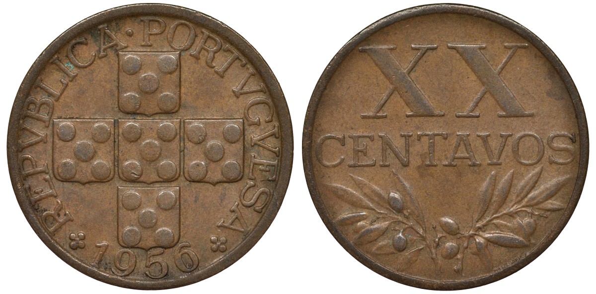 Португалия 20 сентаво 1956 KM 584 бронза 4164-366