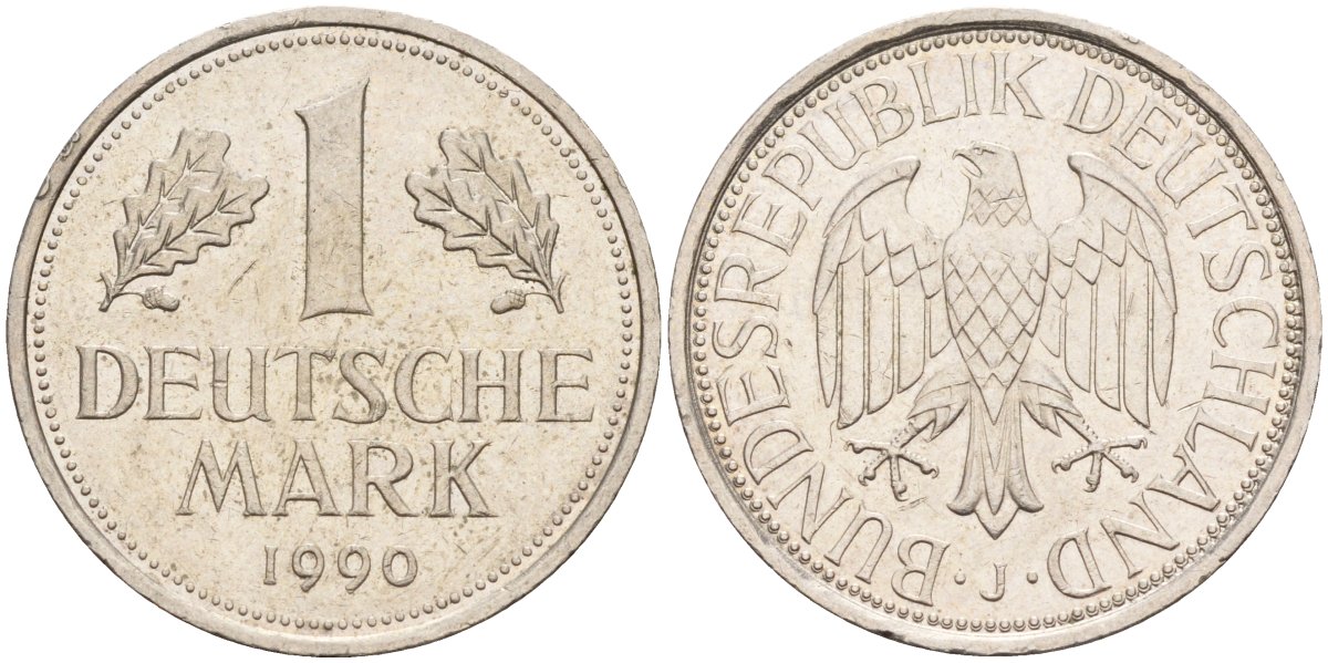 ФРГ 1 марка 1990 J KM 110, J. 385 медно-никель 4584-336