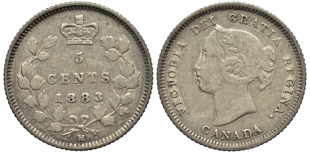 Канада 5 центов 1883 H, Виктория KM 2 серебро    1530-1242