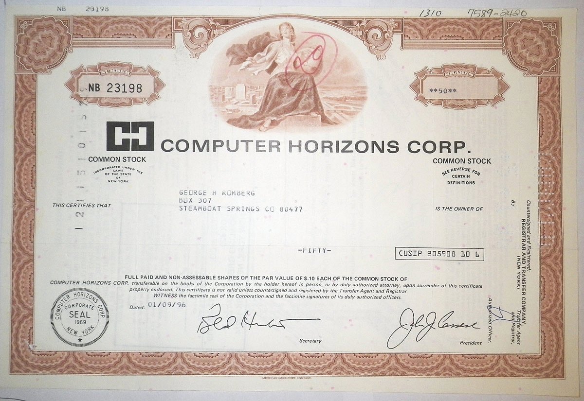 США, Computer Horizons Corp. 50 акций 1996 бумага 8805-41-1