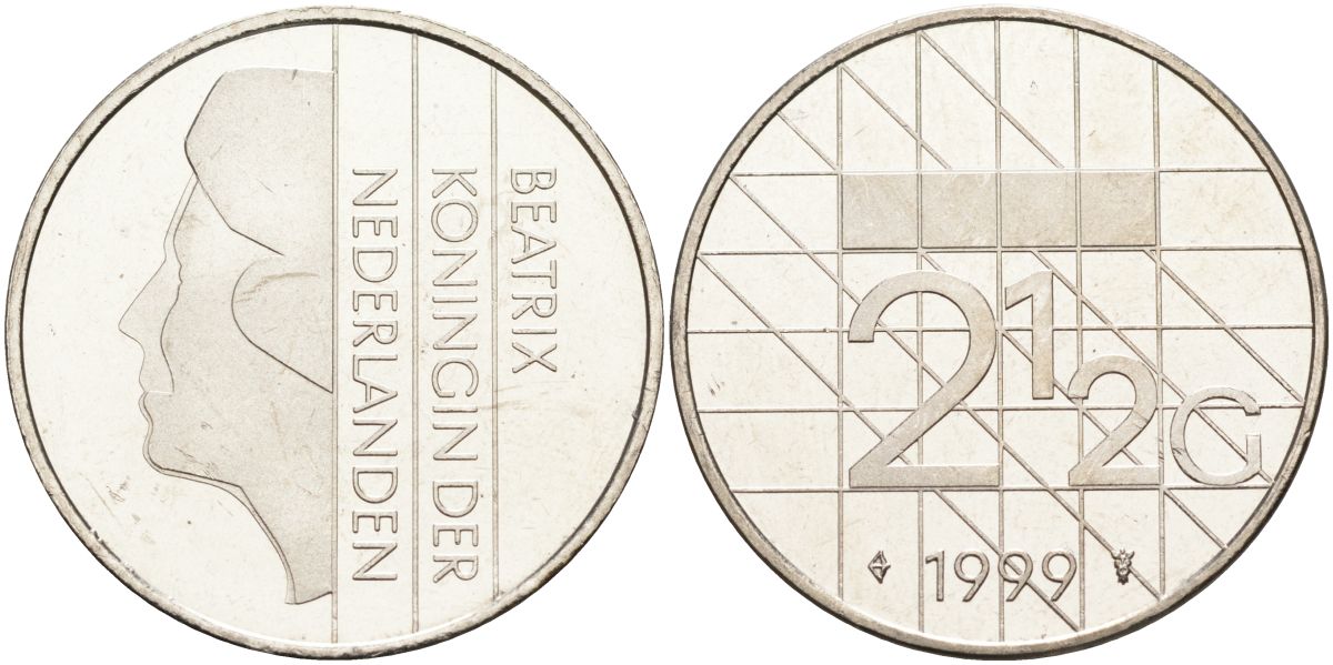Нидерланды 2 1/2 гульдена 1999 Беатрикс (1980-2013) KM 206 никель 4593-724