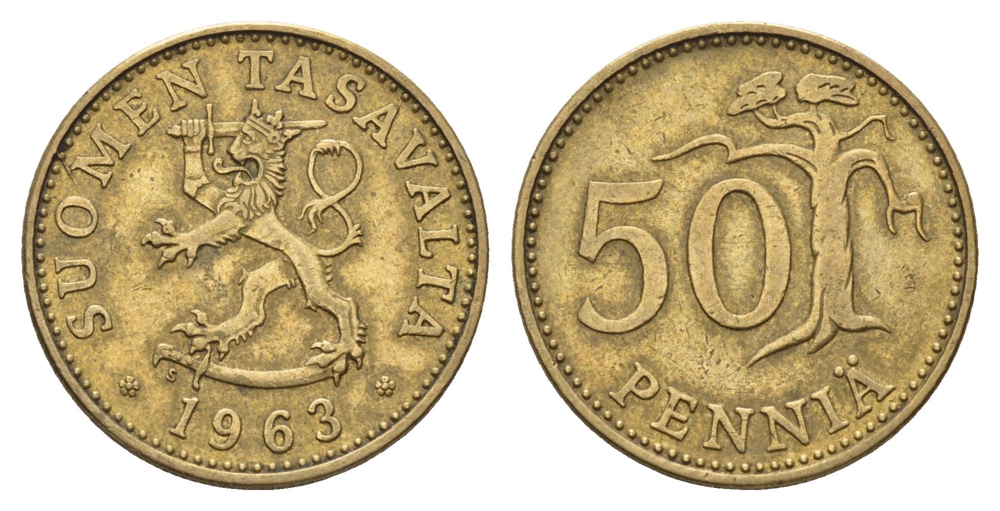 Финляндия 50 пенни 1963 KM 48 алюминиевая бронза 4646-551
