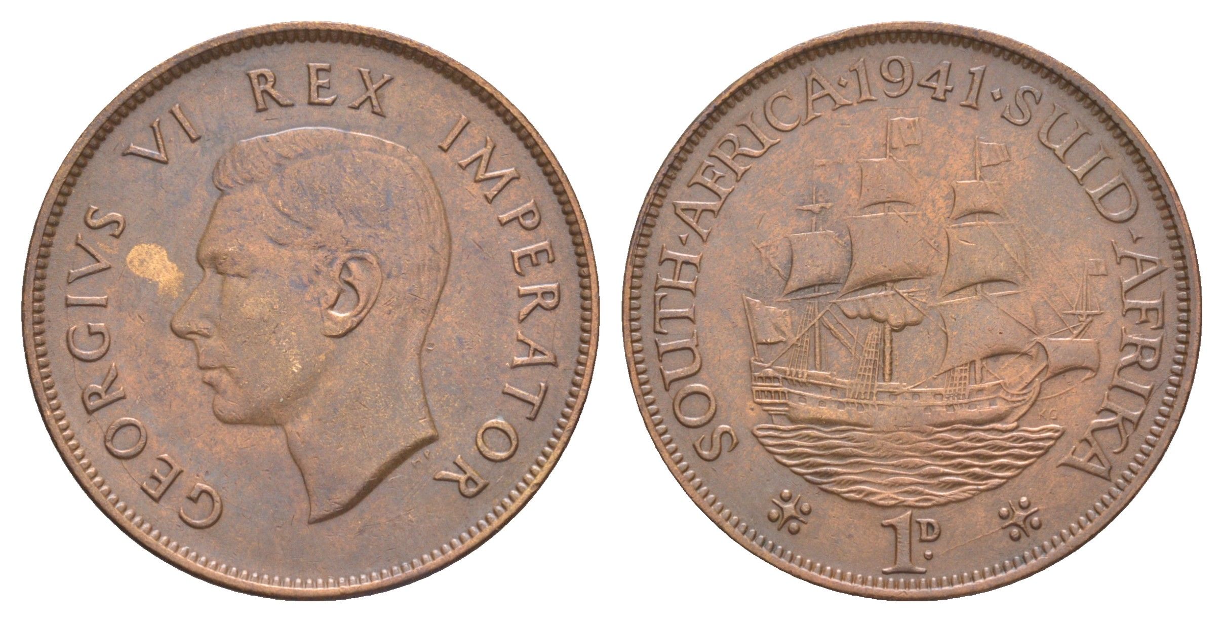 ЮАР 1 пенни 1941 Георг VI (1936-1952) KM 25 бронза 4645-841