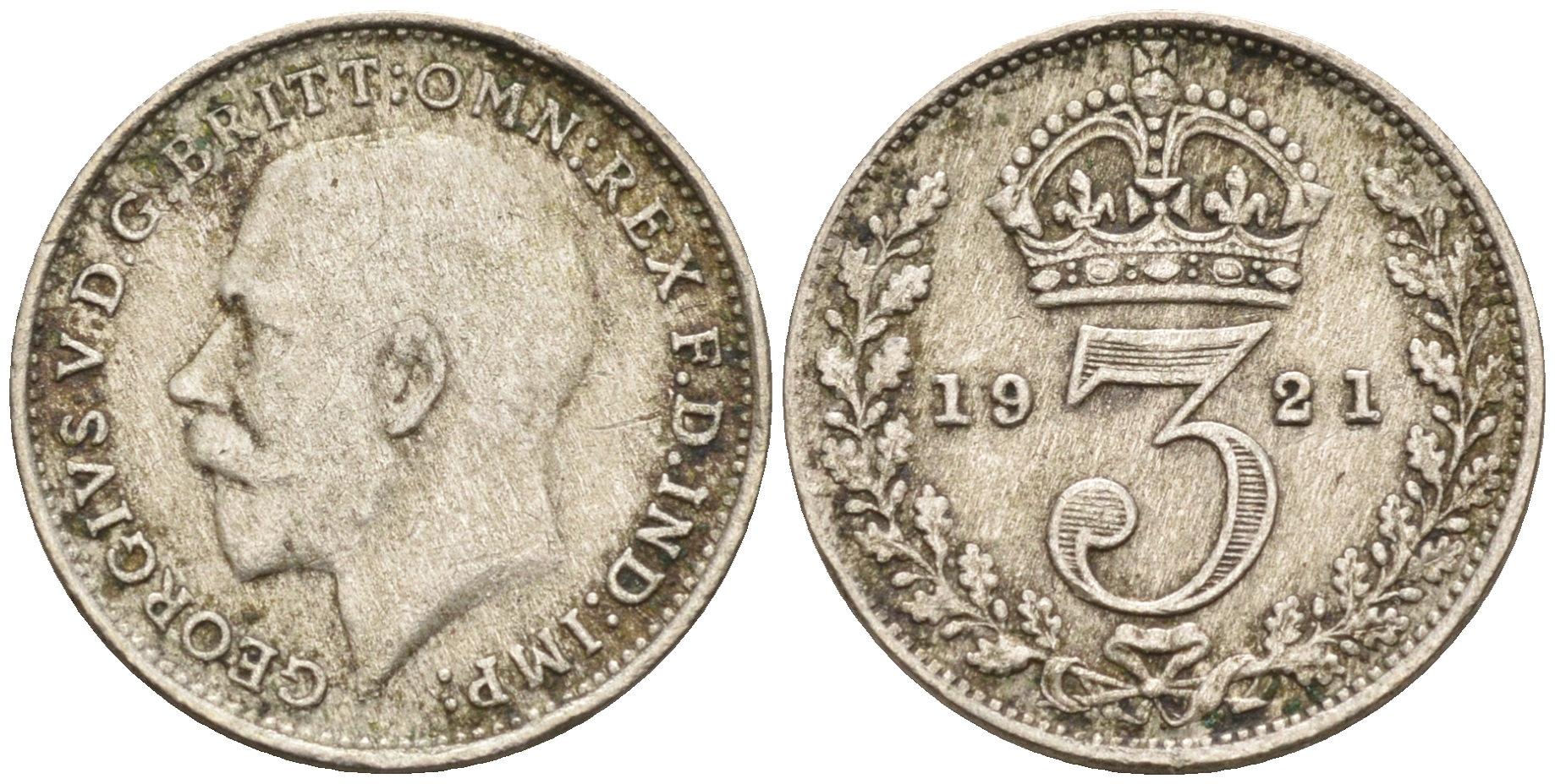 Великобритания 3 пенса 1921 Георг V (1910-1936) KM 813а, Spink 4026 серебро 4115-359
