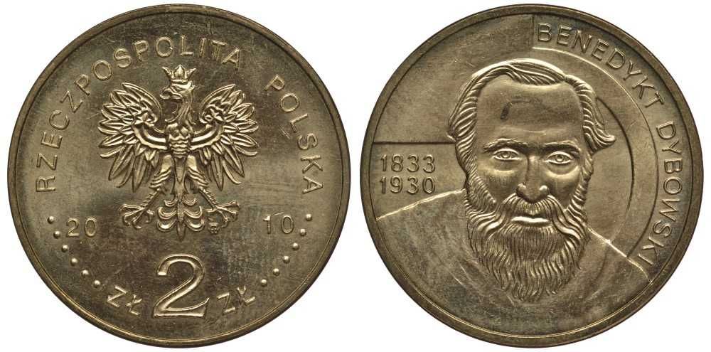 Польша 2 злотых 2010 MW, серия польские путешественники, Бенедикт Дыбовский (1833-1930) KM 742 нордик UNC 4676-744