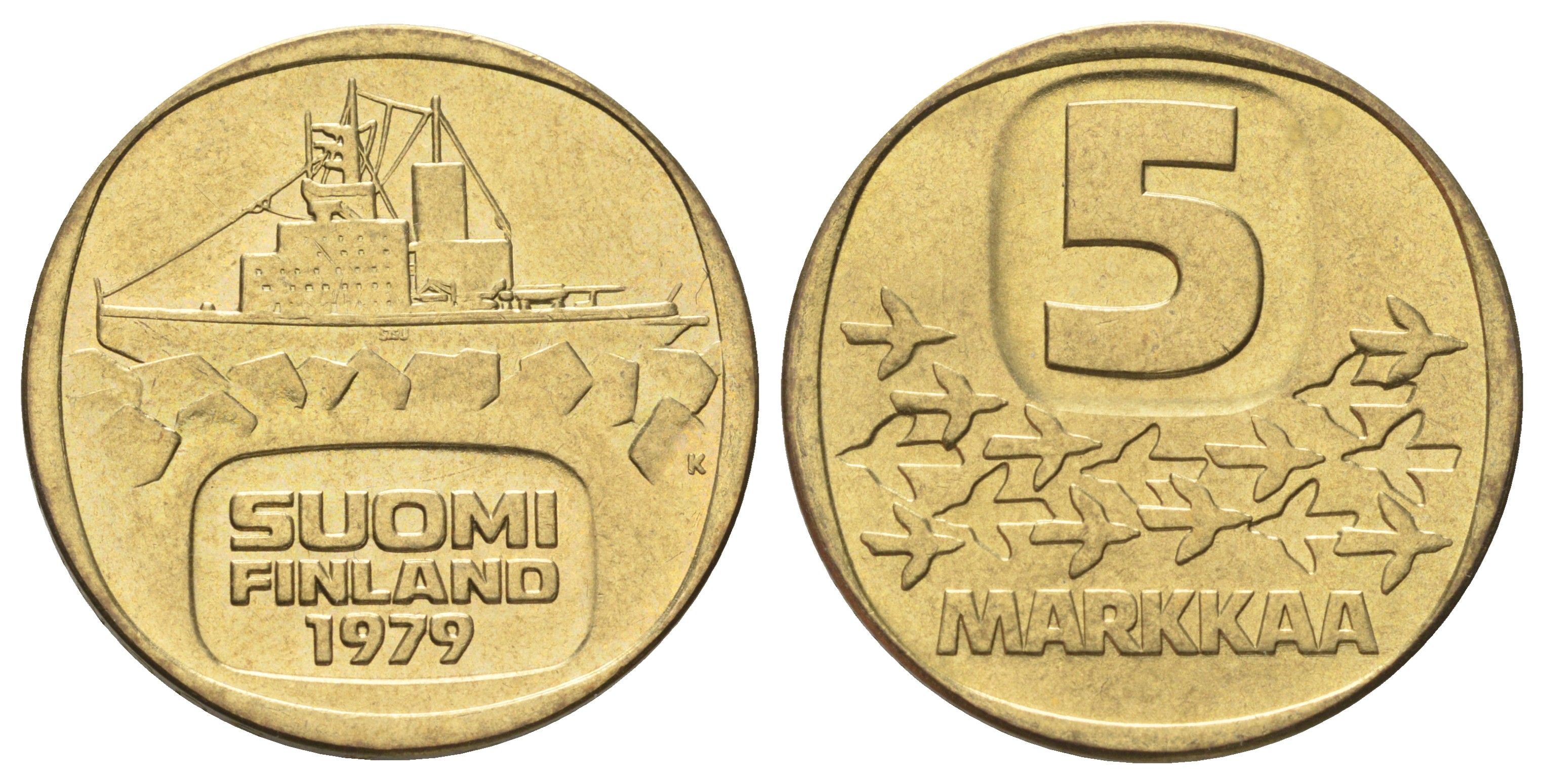 Финляндия 5 марок 1979 KM 57 алюминиевая бронза UNC 4666-835