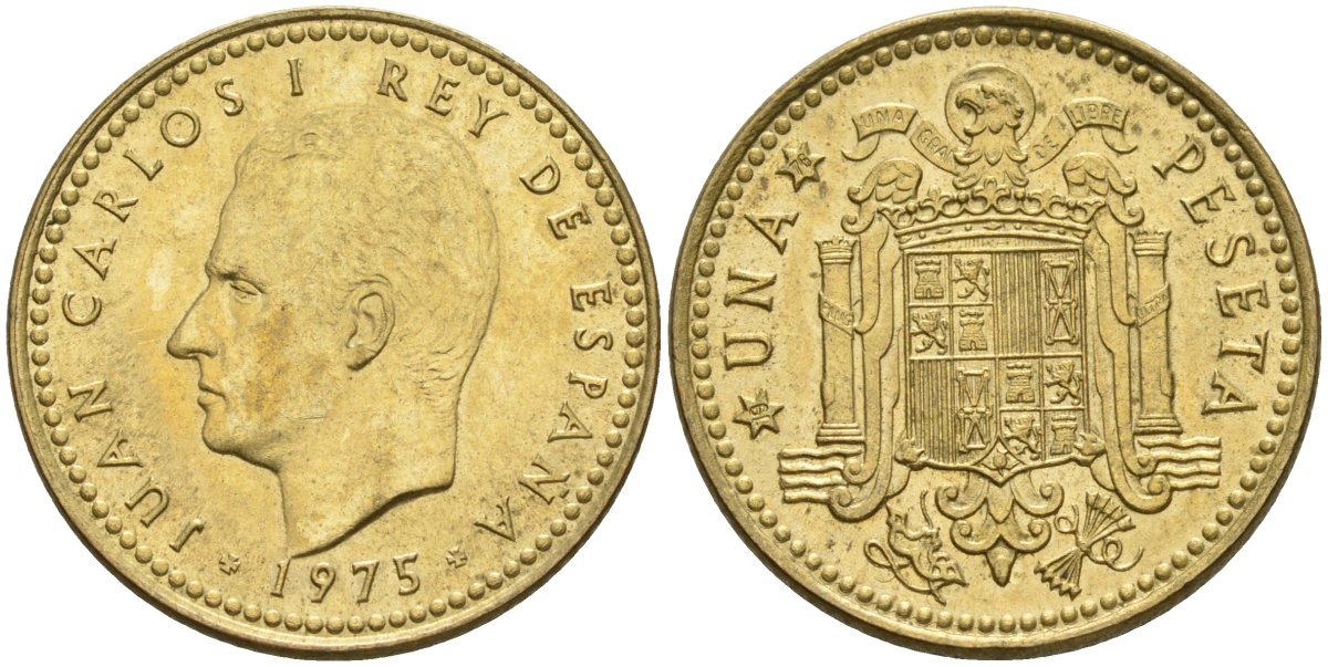 Испания 1 песета 1975 (76) Хуан Карлос I (1975-2014) KM 806 алюминиевая бронза 4604-434