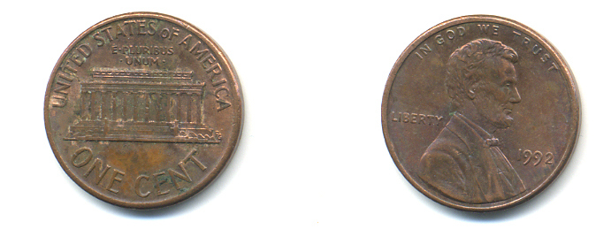 США 1 ЦЕНТ 1992 ЛИНКОЛЬН KM 201b цинк плакированный медью 179-441