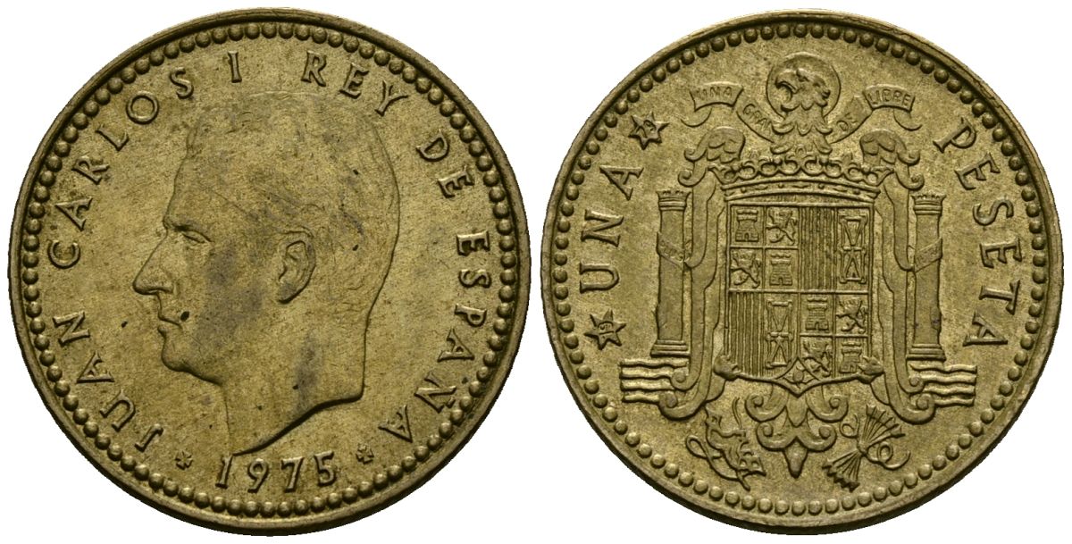 Испания 1 песета 1975 (79) Хуан Карлос I (1975-2014) KM 806 алюминиевая бронза 4138-1034