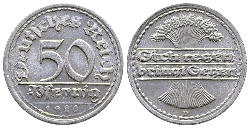 ГЕРМАНИЯ 50 ПФЕННИГОВ 1920 D KM 27, J. 301 алюминий 4380-557