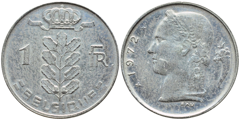 Бельгия 1 франк 1972 Belgique, Бодуэн I (1951-1993) KM 142.1 медно-никель 4384-652