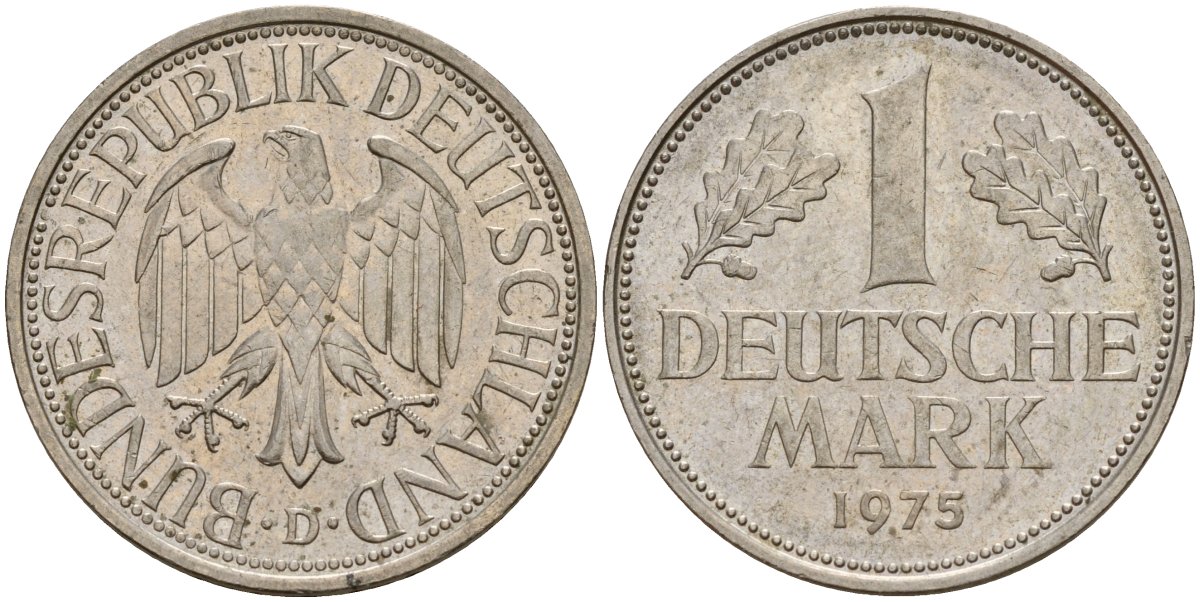 ФРГ 1 марка 1975 D KM 110, J. 385 медно-никель 4159-1135