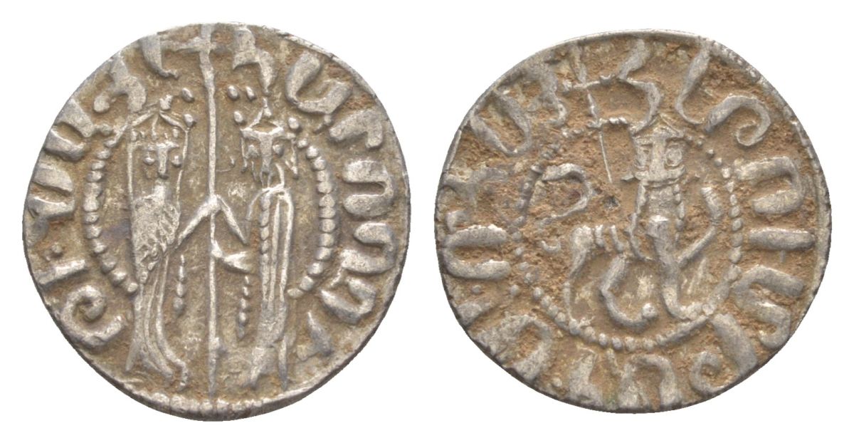 Киликийская Армения трам 1226-1271 Хетум I и царица Забель, держат крест/лев с патриаршим крестом  серебро    1516-911