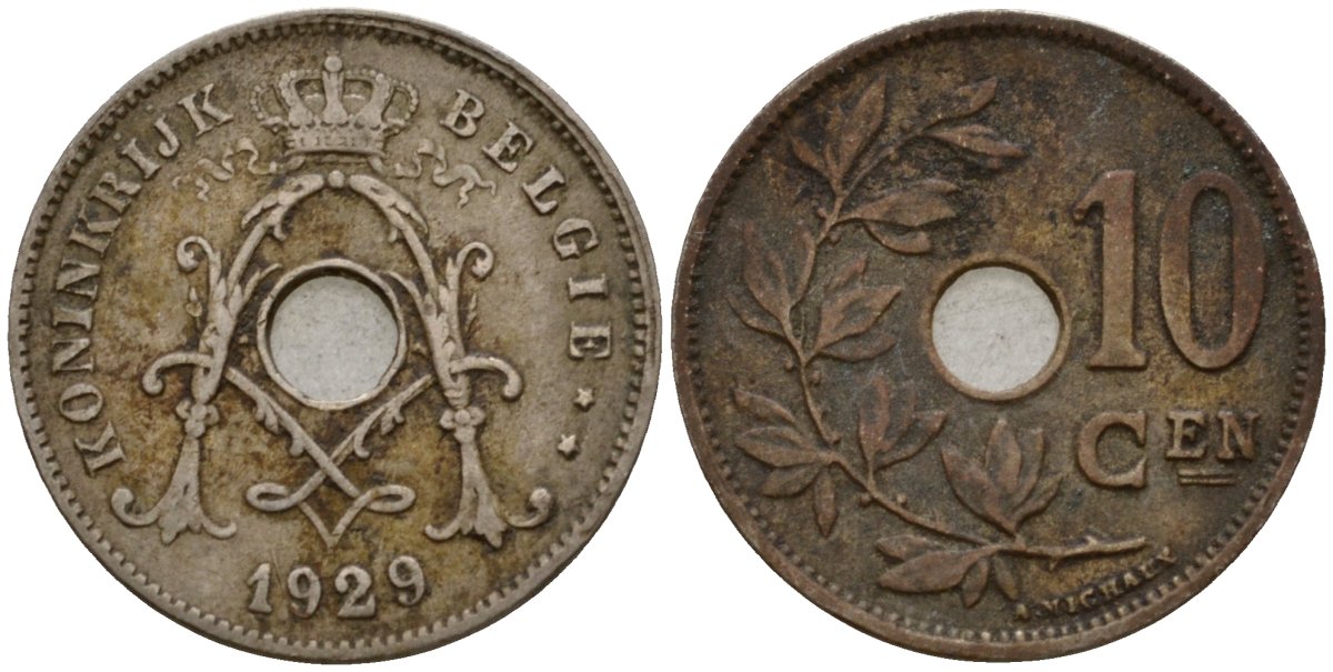 Бельгия 10 сантимов 1929 Belgie KM 86 медно-никель 39-247