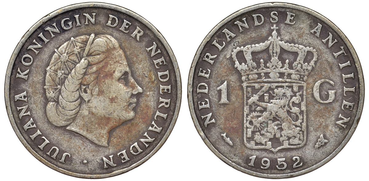 Нидерландские Антилы 1 гульден 1952 Юлиана (1948-1980) KM 2 серебро 36-915