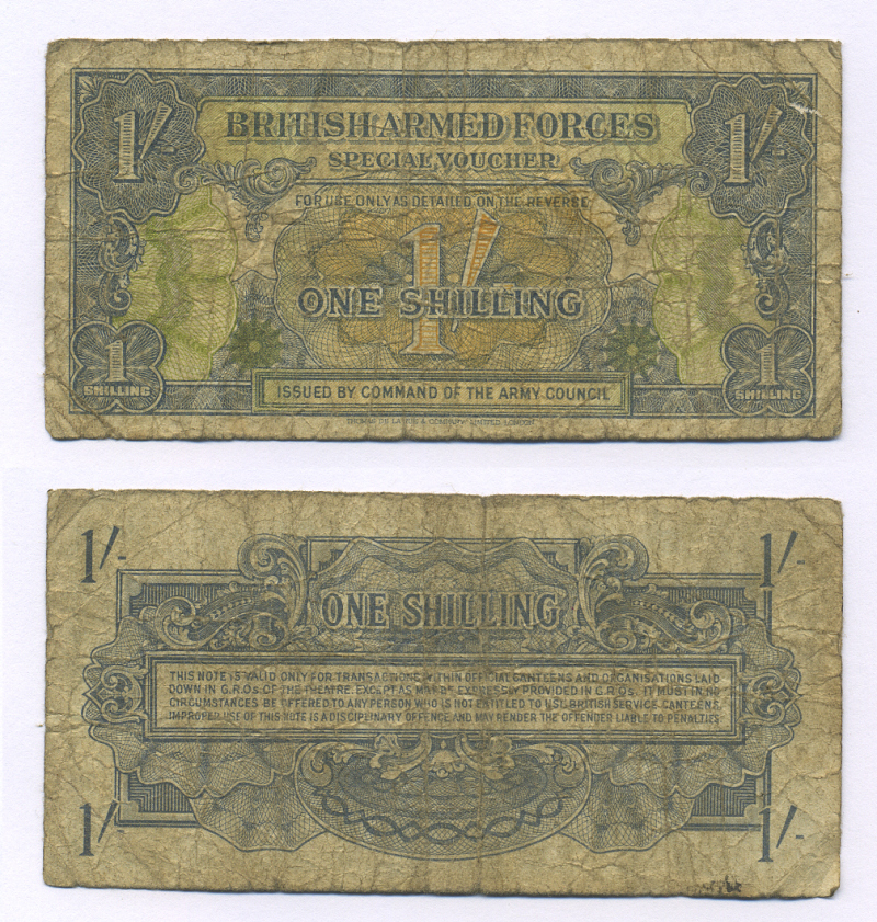 АНГЛИЯ 1 ШИЛЛИНГ 1946 ДЛЯ ВООРУЖЕННЫХ СИЛ Pick М11а бумага 6300-23-3-2
