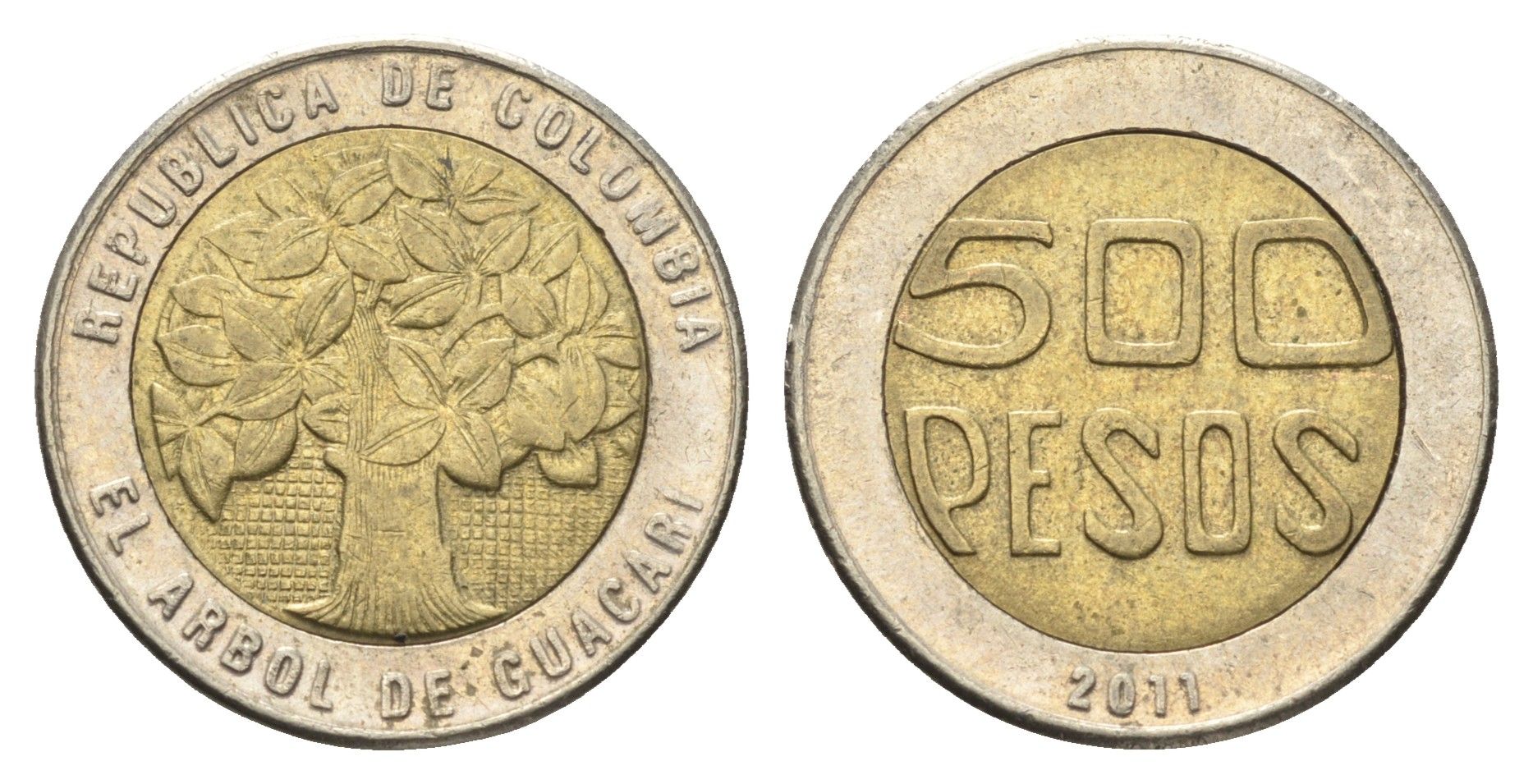 Колумбия 500 песо 2011 KM 286 биметалл 4663-513