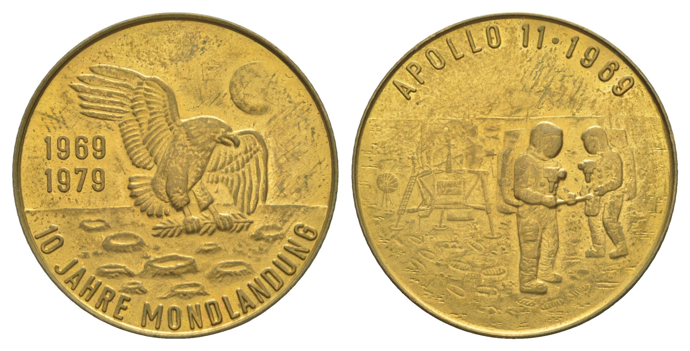 ФРГ жетон "Аполлон-11, 10 лет высадки на Луну" 1979 диаметр 30 мм, вес 9,2 гр латунь 4634-725