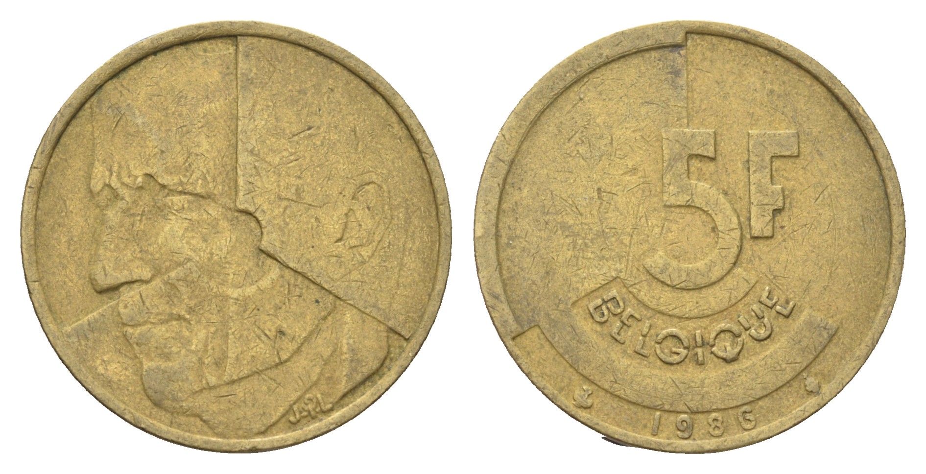 Бельгия 5 франков 1986 Belgique, Бодуэн I (1951-1993) KM 163 медь алюминий никель 4706-215