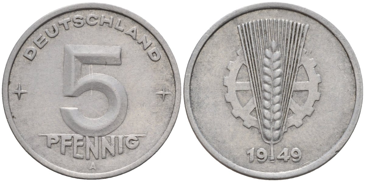 ГДР 5 пфеннигов 1949 A KM 2 алюминий 4174-941