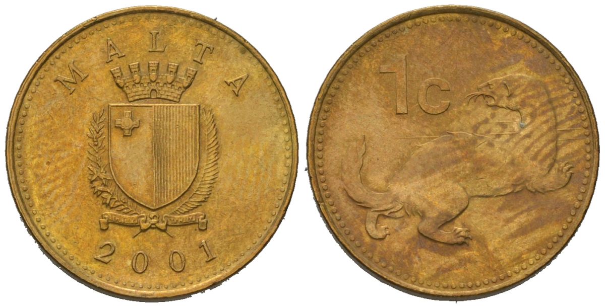Мальта 1 цент 2001 KM 93 никель латунь aUNC 4528-623