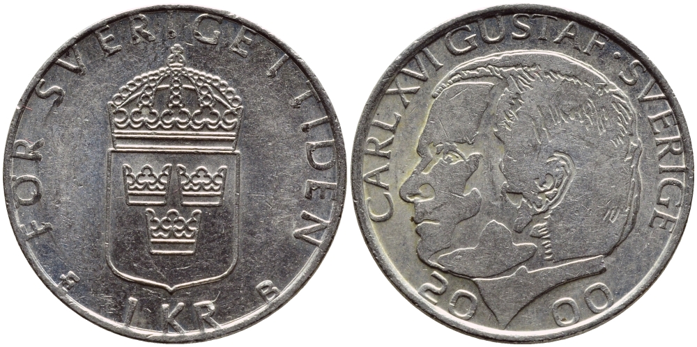 Швеция 1 крона 2000 Карл XVI Густав (1973- ) KM 852а медно-никель 4364-2044