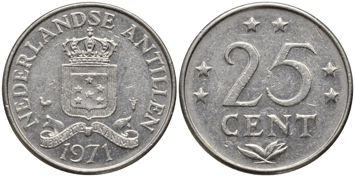Нидерландские Антилы 25 центов 1971 Юлиана (1948-1980) KM 11 никель 4164-452