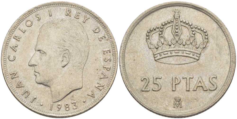 Испания 25 песет 1983 Хуан Карлос I (1975-2014) KM 824 медно-никель 115-436