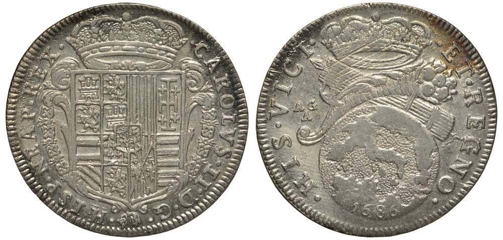 Неаполь и Сицилия тари (2 карлини) 1686 Карл II Испанский серебро 00-822-19