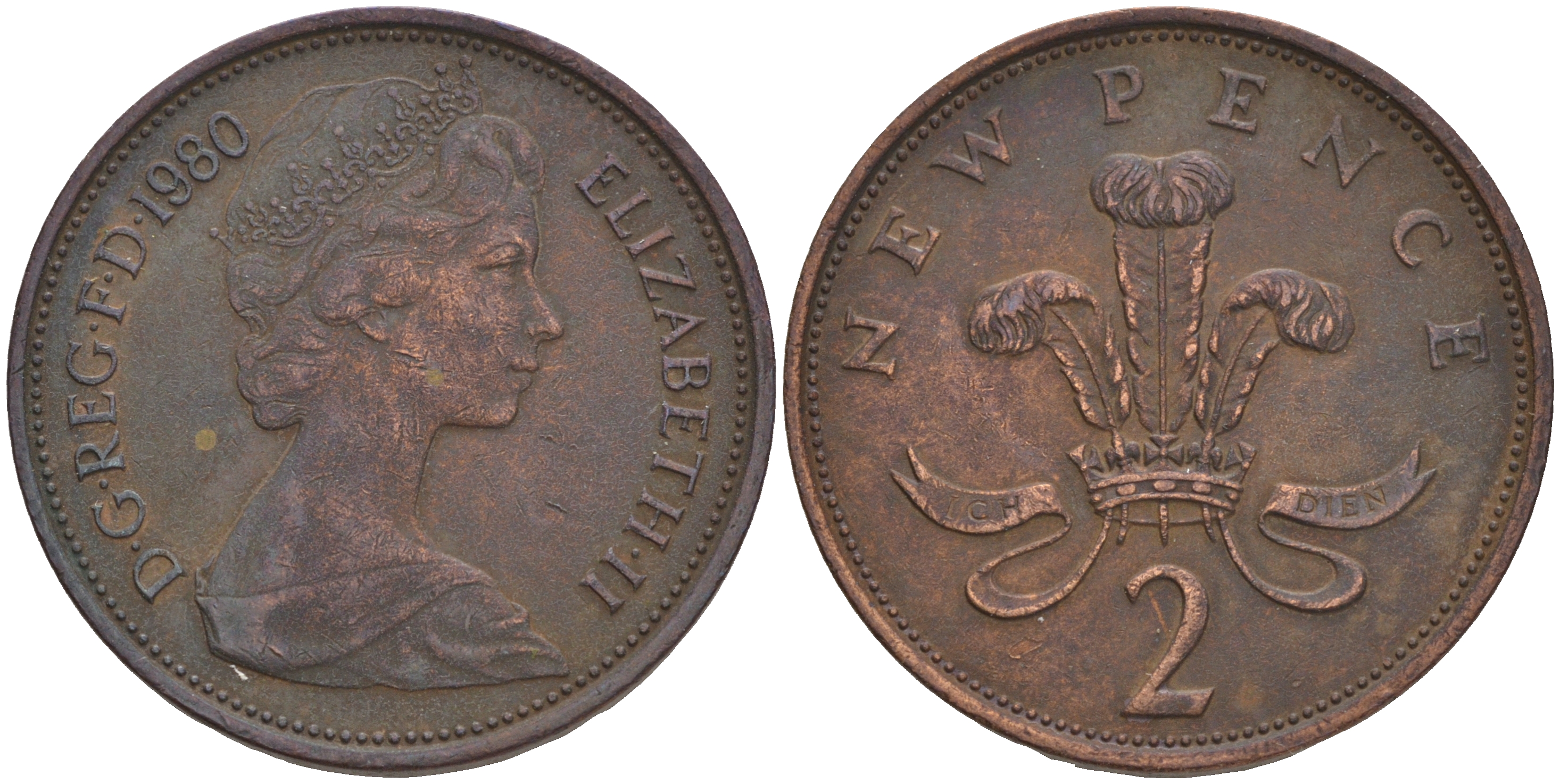 Великобритания 2 пенса 1975 Елизавета II (1952-2022) KM 916, Spink 4235 (C1) бронза 4561-552