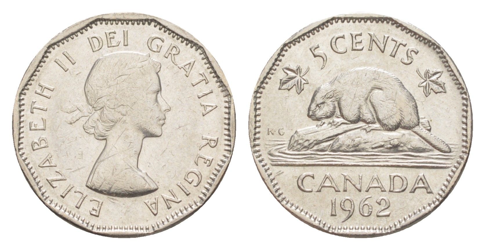 Канада 5 центов 1962 Елизавета II (1952-2022), бобр KM 50a никель aUNC 4639-441