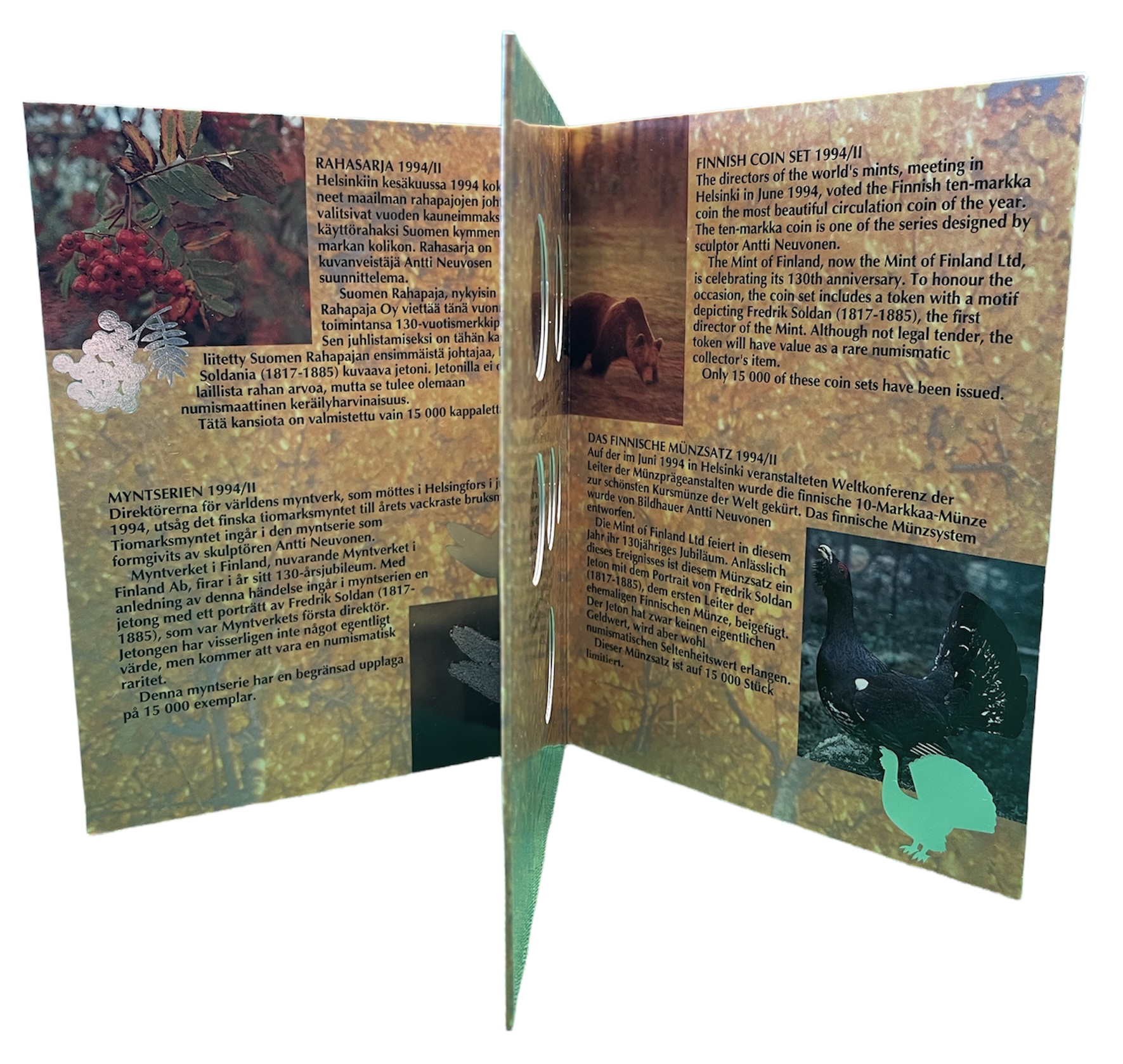 Финляндия госнабор из 5 монет плюс оригинальный жетон 1994 UNC 3-4-1-50