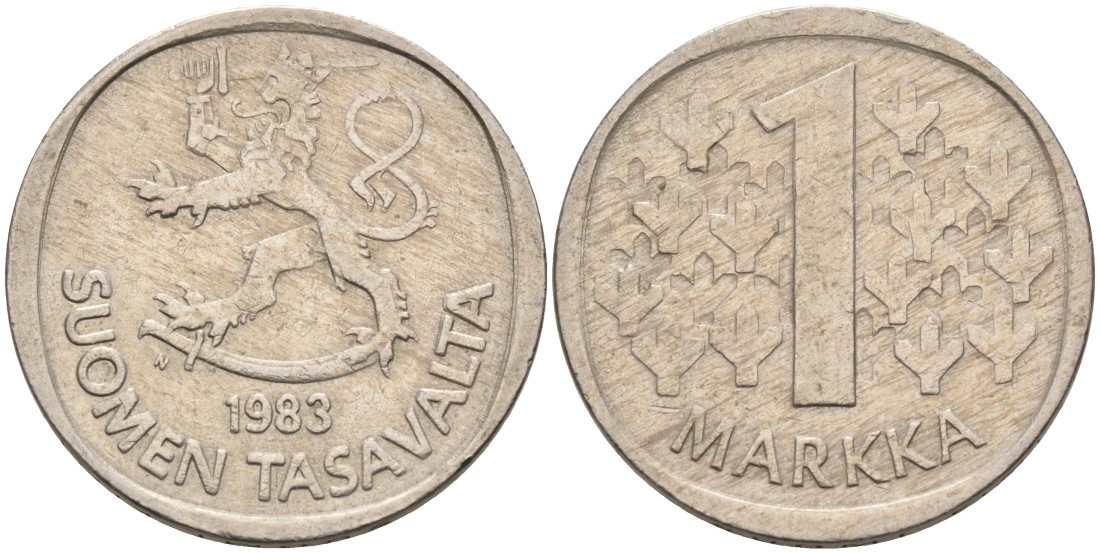 ФИНЛЯНДИЯ 1 МАРКА 1983 N KM 49a медно-никель 4563-532