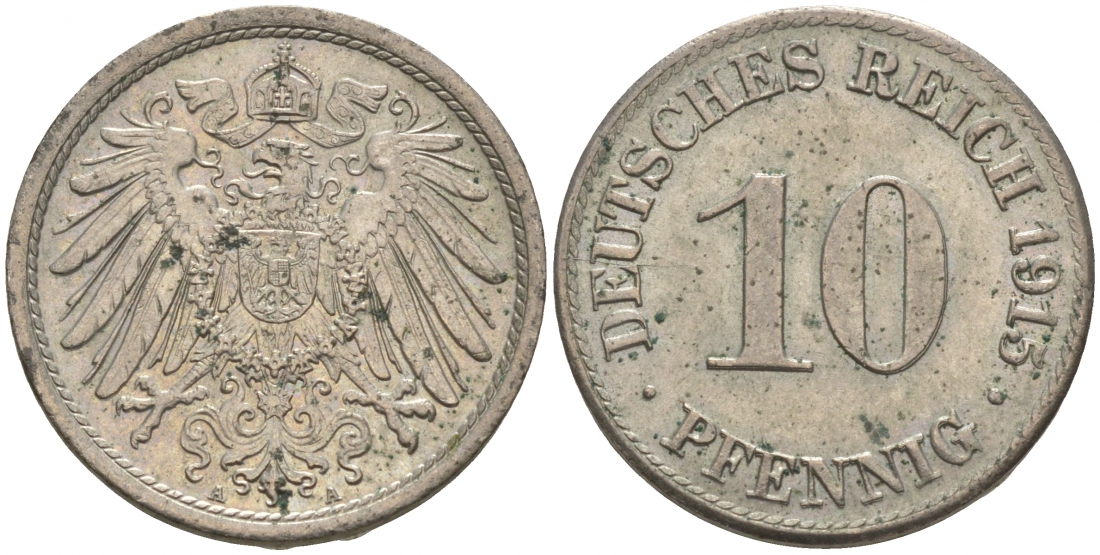 ГЕРМАНИЯ 10 ПФЕННИГОВ 1915 A J. 13, KM 12 медно-никель 73-1445