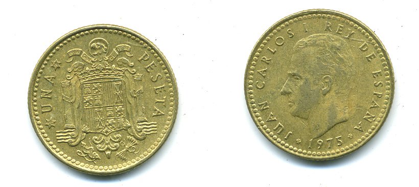 Испания 1 песета 1975 (78) Хуан Карлос I (1975-2014) KM 806 алюминиевая бронза 54-438