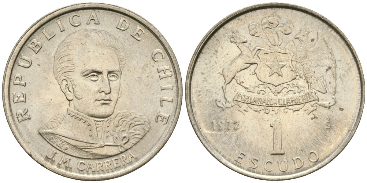 Чили 1 эскудо 1972 Хосе Мигель Каррера KM 197 медно-никель 4174-426