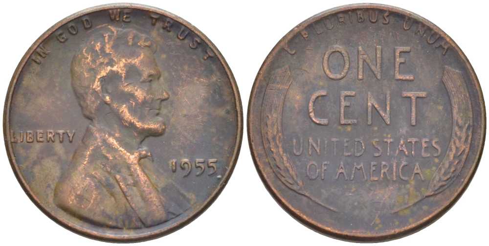 США 1 ЦЕНТ 1955 ЛИНКОЛЬН KM А132 медь цинк 211-643