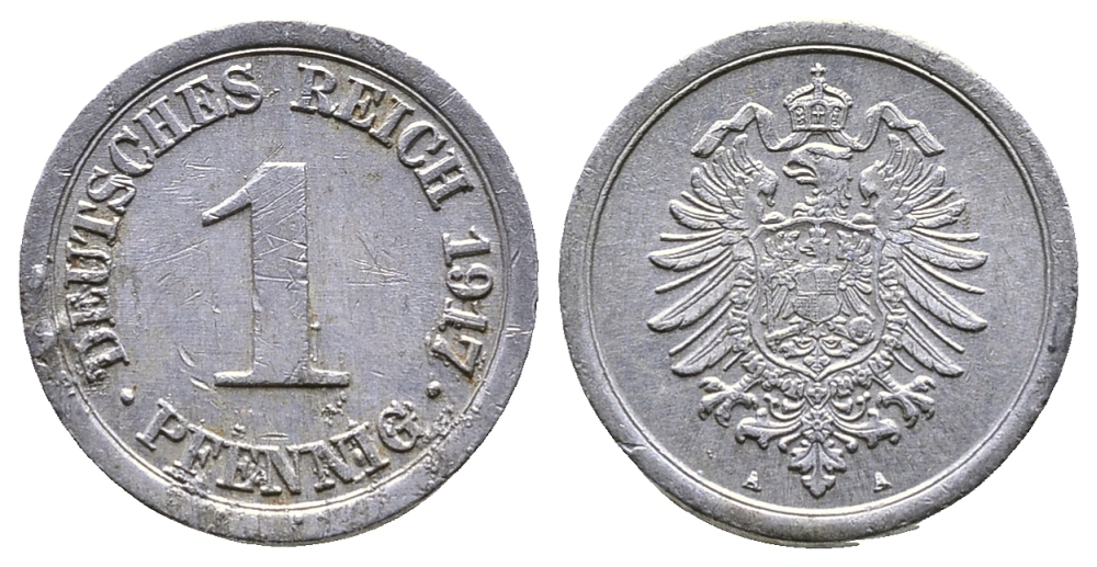 Германия 1 пфенниг 1917 A KM 24, J. 300, Weege 2 алюминий 4380-119