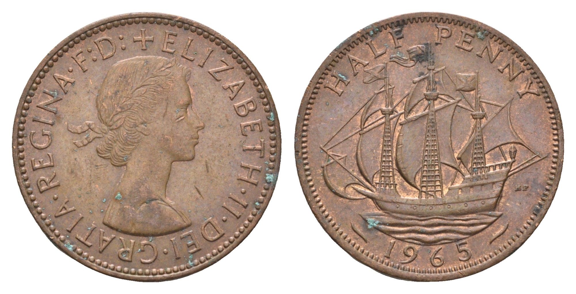 Великобритания 1/2 пенни 1965 Елизавета II (1952-2022) KM 896, Spink 4158 бронза 4662-1241