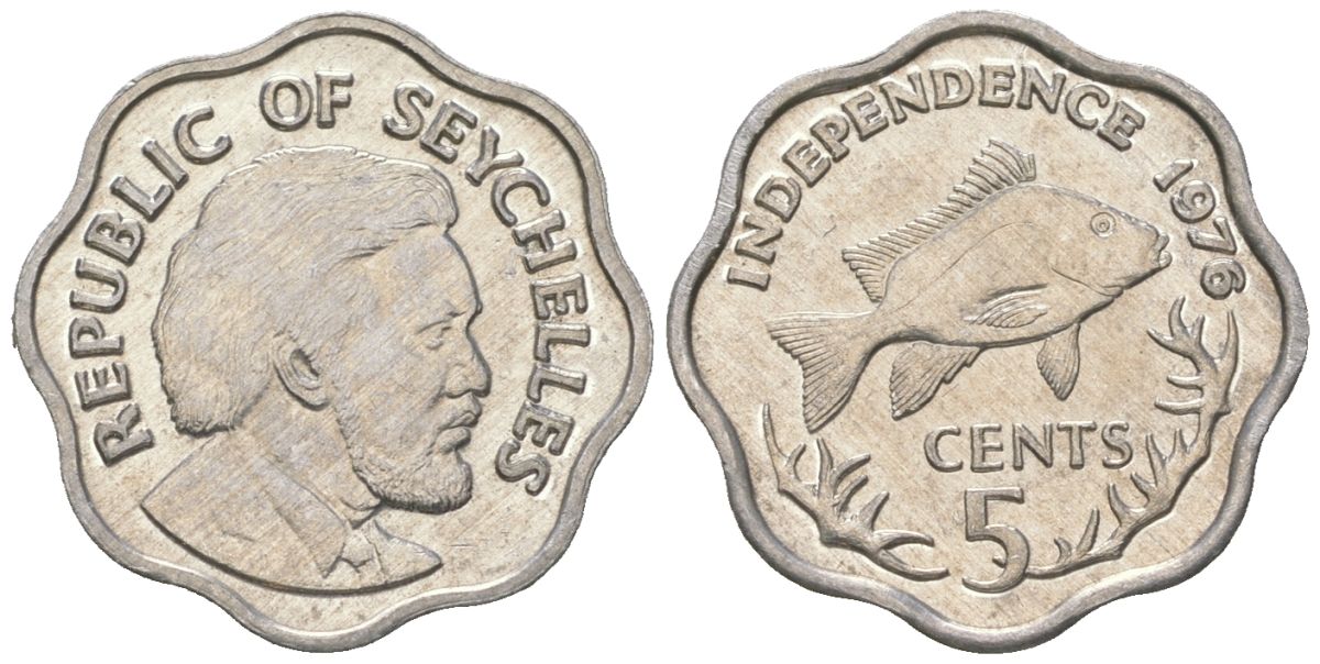 Сейшельские острова 5 центов 1976 Декларация независимости, Джеймс Мэнчем, рыба KM 22 алюминий UNC 4615-1062
