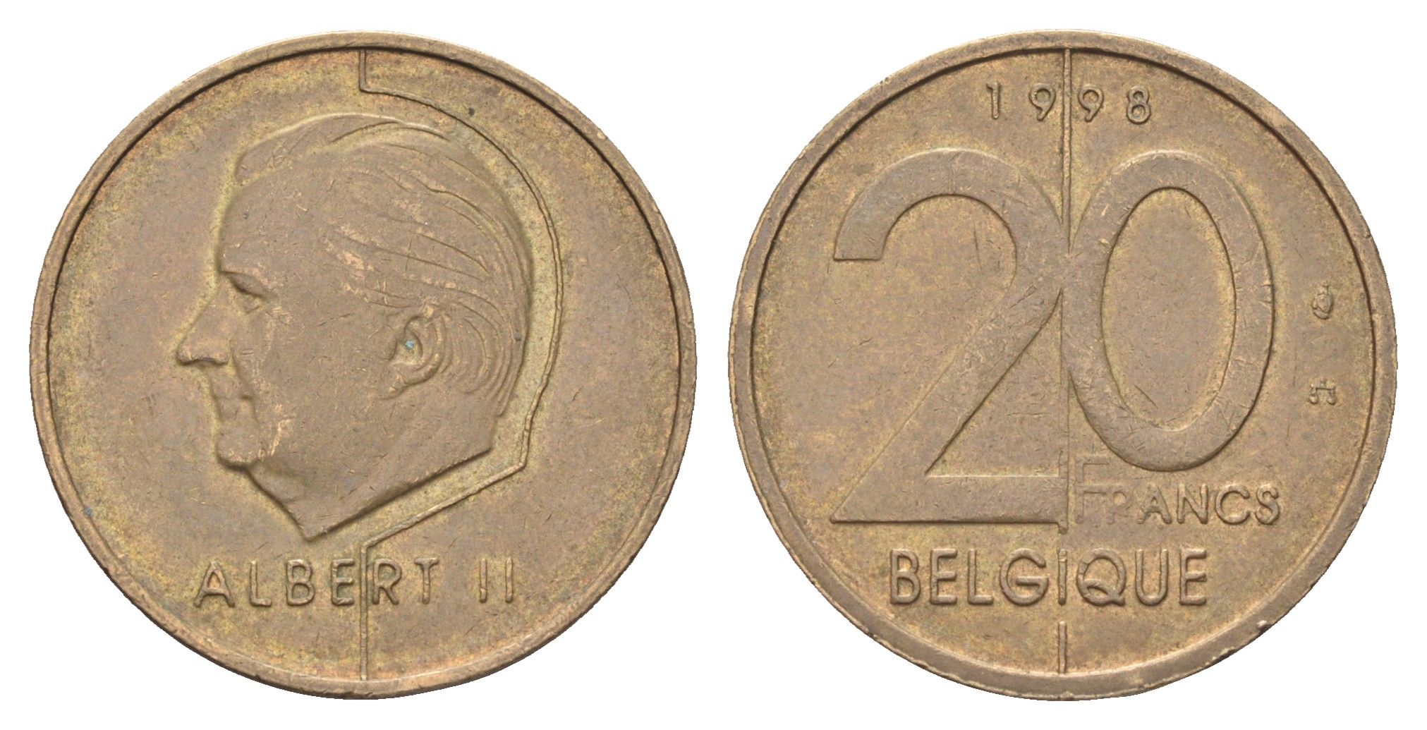 Бельгия 20 франков 1998 Belgique, Альберт II KM 191 никель бронза 4704-1144