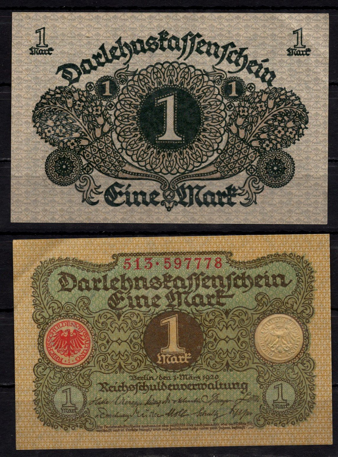 Германия 1 марка 1920 Pick 58 бумага 7198-25-1-2