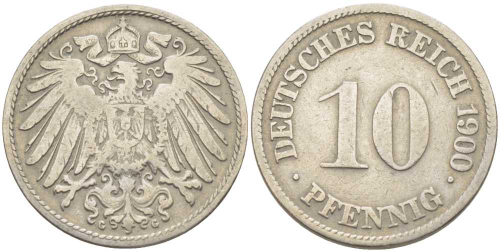 Германия 10 пфеннигов 1900 G KM 12, J. 13 медно-никель 210-636