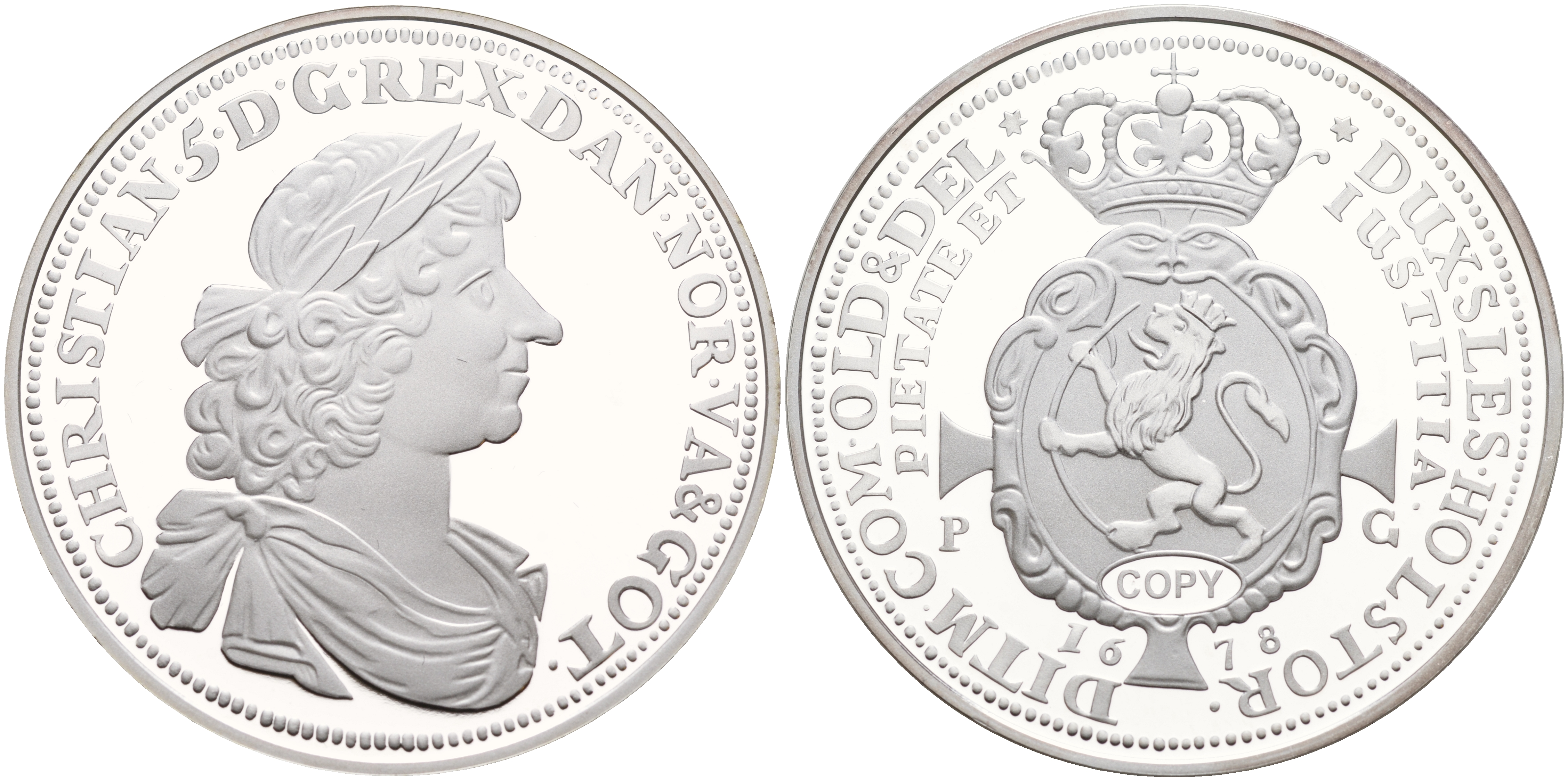 Норвегия, Дания 5 далеров 1678 копия известной редкой монеты в серебре 999  серебро  PROOF  11-266-35