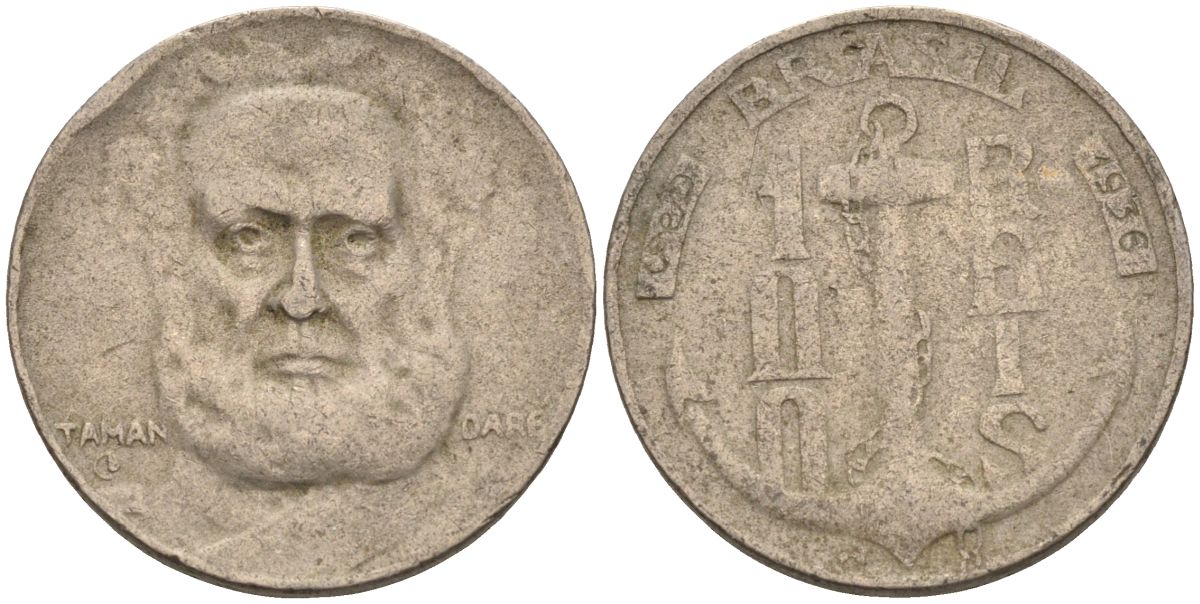 Бразилия 100 рейс 1936 Маркиз Тамандаре KM 536 медно-никель 4115-518