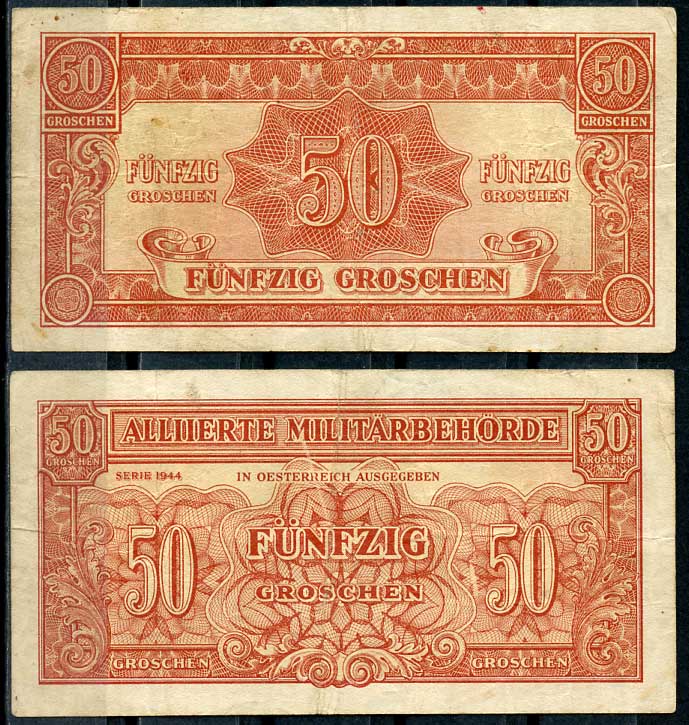 Австрия, Союзные военные власти 50 грошей 1944 Allierte Militaerbehoerde Pick 102 b бумага 8614-7-1-2